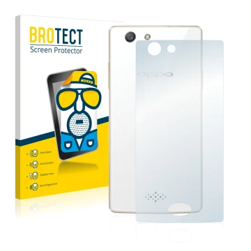 Face avant d’un emballage produit avec le logo de la marque BROTECT. À côté, l’appareil Oppo A31 2015 (Dos) est représenté ave
