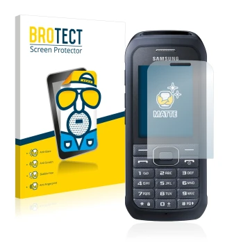 Face avant d’un emballage produit avec le logo de la marque BROTECT. À côté, l’appareil Samsung Xcover 550 est représenté avec