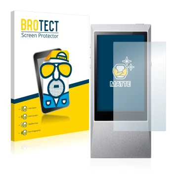 Face avant d’un emballage produit avec le logo de la marque BROTECT. À côté, l’appareil Astell&Kern AK Jr est représenté avec 