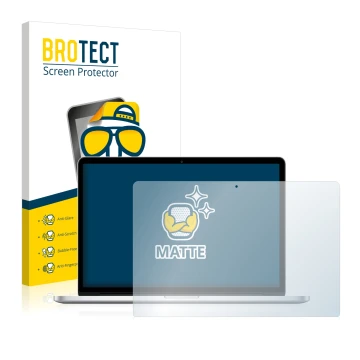 Face avant d’un emballage produit avec le logo de la marque BROTECT. À côté, l’appareil Apple MacBook Pro Retina 15