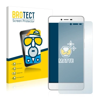 Face avant d’un emballage produit avec le logo de la marque BROTECT. À côté, l’appareil Gionee F103 est représenté avec la pro