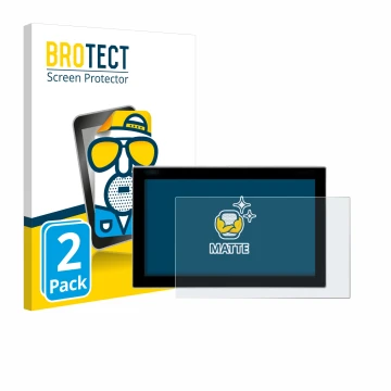 Face avant d’un emballage produit avec le logo de la marque BROTECT. À côté, l’appareil Siemens Simatic Flat Panel 12