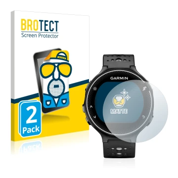 Face avant d’un emballage produit avec le logo de la marque BROTECT. À côté, l’appareil Garmin Forerunner 230 est représenté a