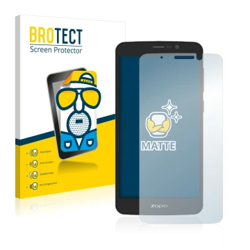 Face avant d’un emballage produit avec le logo de la marque BROTECT. À côté, l’appareil Zopo Color E5.5 est représenté avec la