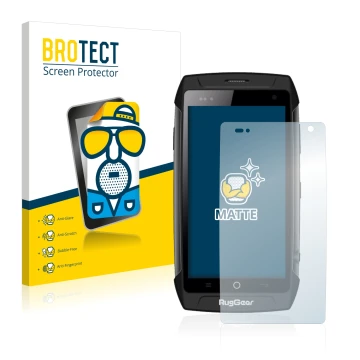 Face avant d’un emballage produit avec le logo de la marque BROTECT. À côté, l’appareil RugGear RG730 est représenté avec la p