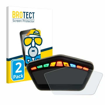 Face avant d’un emballage produit avec le logo de la marque BROTECT. À côté, l’appareil Ducati Hypermotard 821 2015 Affichage 