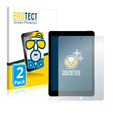 Face avant d’un emballage produit avec le logo de la marque BROTECT. À côté, l’appareil Apple iPad Pro 9.7