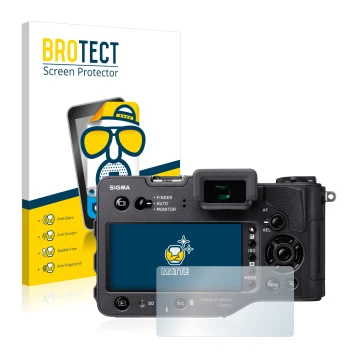 Face avant d’un emballage produit avec le logo de la marque BROTECT. À côté, l’appareil Sigma SD Quattro H est représenté avec