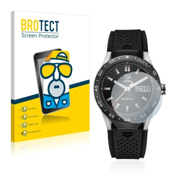 Face avant d’un emballage produit avec le logo de la marque BROTECT. À côté, l’appareil TAG Heuer Connected 46 est représenté 