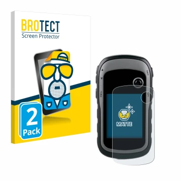 Face avant d’un emballage produit avec le logo de la marque BROTECT. À côté, l’appareil Garmin eTrex 30x est représenté avec l