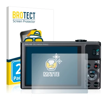 Face avant d’un emballage produit avec le logo de la marque BROTECT. À côté, l’appareil Canon PowerShot SX620 HS est représent