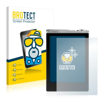 Face avant d’un emballage produit avec le logo de la marque BROTECT. À côté, l’appareil Cowon Plenue D est représenté avec la 