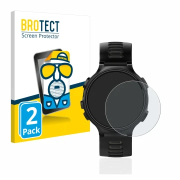 Face avant d’un emballage produit avec le logo de la marque BROTECT. À côté, l’appareil Garmin Forerunner 735XT est représenté