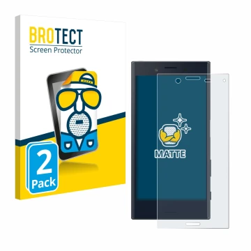 Face avant d’un emballage produit avec le logo de la marque BROTECT. À côté, l’appareil Sony Xperia X Compact est représenté a