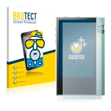 Face avant d’un emballage produit avec le logo de la marque BROTECT. À côté, l’appareil Astell&Kern AK70 est représenté avec l