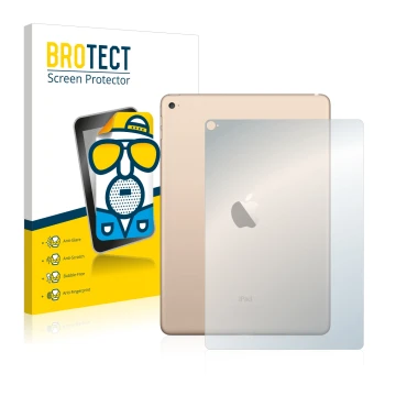 Face avant d’un emballage produit avec le logo de la marque BROTECT. À côté, l’appareil Apple iPad Air 2 2014 (Arrière) est re