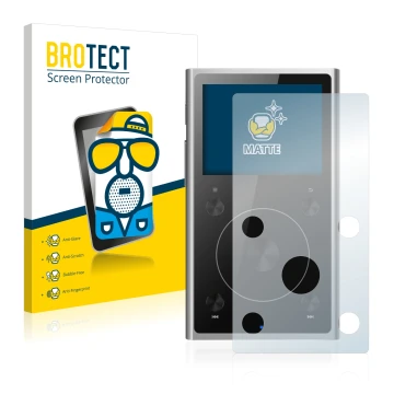 Face avant d’un emballage produit avec le logo de la marque BROTECT. À côté, l’appareil FiiO X1 II est représenté avec la prot