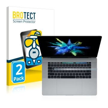 Face avant d’un emballage produit avec le logo de la marque BROTECT. À côté, l’appareil Apple MacBook Pro 15