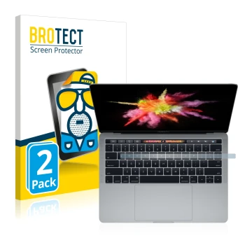 Face avant d’un emballage produit avec le logo de la marque BROTECT. À côté, l’appareil Apple MacBook Pro 13