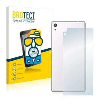 Face avant d’un emballage produit avec le logo de la marque BROTECT. À côté, l’appareil Sony Xperia XA Ultra (Arrière) est rep