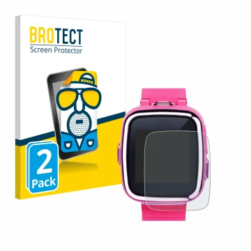 Face avant d’un emballage produit avec le logo de la marque BROTECT. À côté, l’appareil Vtech Kidizoom Smart Watch 2 est repré