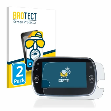 Face avant d’un emballage produit avec le logo de la marque BROTECT. À côté, l’appareil Fiat 500 Abarth Uconnet 7