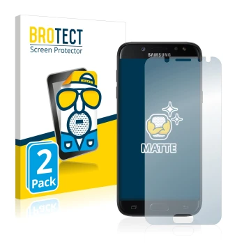 Face avant d’un emballage produit avec le logo de la marque BROTECT. À côté, l’appareil Samsung Galaxy J5 2017 est représenté 