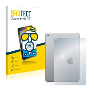 Face avant d’un emballage produit avec le logo de la marque BROTECT. À côté, l’appareil Apple iPad 9.7