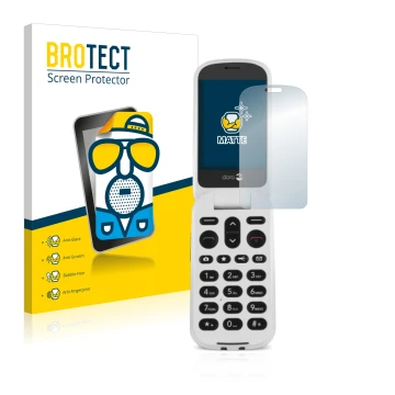 Face avant d’un emballage produit avec le logo de la marque BROTECT. À côté, l’appareil Doro 6050 est représenté avec la prote