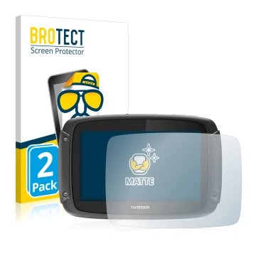 Face avant d’un emballage produit avec le logo de la marque BROTECT. À côté, l’appareil TomTom Rider 450 est représenté avec l