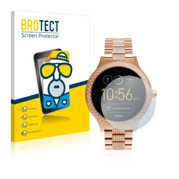 Face avant d’un emballage produit avec le logo de la marque BROTECT. À côté, l’appareil Fossil Q Venture est représenté avec l