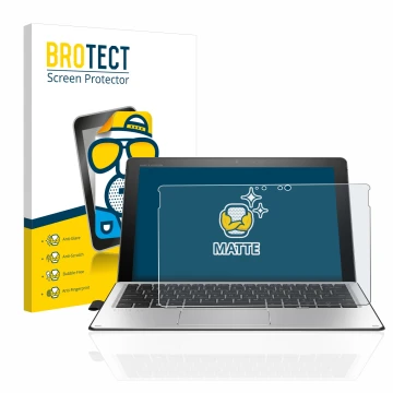 Face avant d’un emballage produit avec le logo de la marque BROTECT. À côté, l’appareil HP Elite x2 1012 G2 est représenté ave