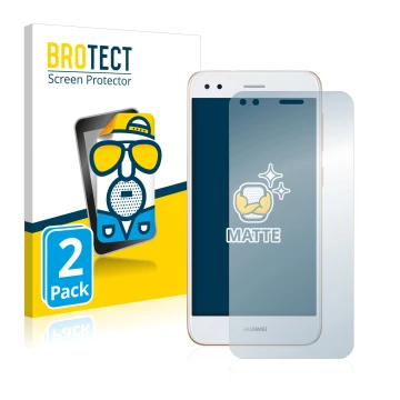 Face avant d’un emballage produit avec le logo de la marque BROTECT. À côté, l’appareil Huawei P9 Lite Mini est représenté ave