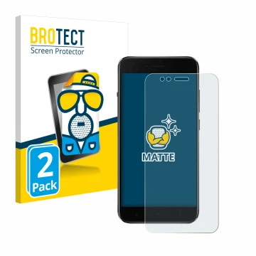 Face avant d’un emballage produit avec le logo de la marque BROTECT. À côté, l’appareil Xiaomi Mi A1 est représenté avec la pr