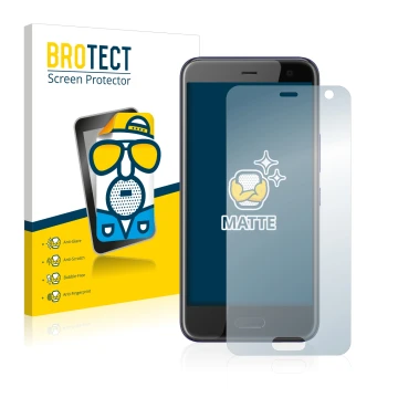 Face avant d’un emballage produit avec le logo de la marque BROTECT. À côté, l’appareil HTC U11 Life est représenté avec la pr