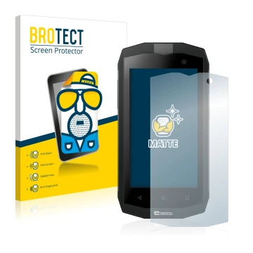 Face avant d’un emballage produit avec le logo de la marque BROTECT. À côté, l’appareil Crosscall Trekker M1 est représenté av