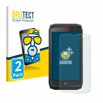 Face avant d’un emballage produit avec le logo de la marque BROTECT. À côté, l’appareil Crosscall Action X3 est représenté ave