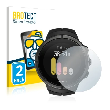 Face avant d’un emballage produit avec le logo de la marque BROTECT. À côté, l’appareil Suunto Spartan Ultra est représenté av