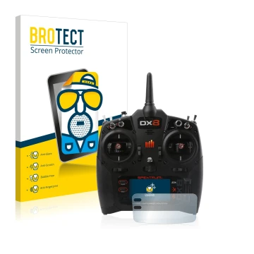 Face avant d’un emballage produit avec le logo de la marque BROTECT. À côté, l’appareil Spektrum DX8 G2 est représenté avec la