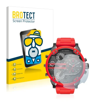 Face avant d’un emballage produit avec le logo de la marque BROTECT. À côté, l’appareil Diesel DZ7370 est représenté avec la p