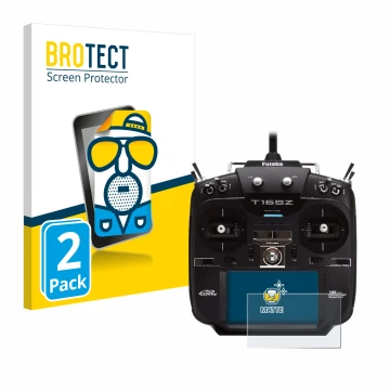 Face avant d’un emballage produit avec le logo de la marque BROTECT. À côté, l’appareil Robbe Futaba T16SZ est représenté avec