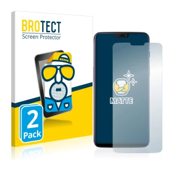 Face avant d’un emballage produit avec le logo de la marque BROTECT. À côté, l’appareil OnePlus 6 est représenté avec la prote