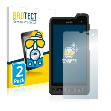 Face avant d’un emballage produit avec le logo de la marque BROTECT. À côté, l’appareil Sonim XP8 est représenté avec la prote