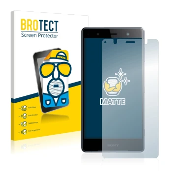 Face avant d’un emballage produit avec le logo de la marque BROTECT. À côté, l’appareil Sony Xperia XZ2 Premium est représenté