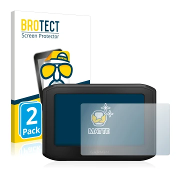 Face avant d’un emballage produit avec le logo de la marque BROTECT. À côté, l’appareil Garmin zumo 396 LMT-S est représenté a