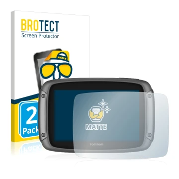 Face avant d’un emballage produit avec le logo de la marque BROTECT. À côté, l’appareil TomTom Rider 500 est représenté avec l