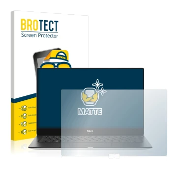 Face avant d’un emballage produit avec le logo de la marque BROTECT. À côté, l’appareil Dell XPS 13 9370 est représenté avec l