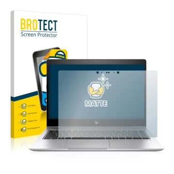 Face avant d’un emballage produit avec le logo de la marque BROTECT. À côté, l’appareil HP EliteBook 840 G5 est représenté ave