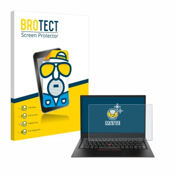 Face avant d’un emballage produit avec le logo de la marque BROTECT. À côté, l’appareil Lenovo ThinkPad X1 Carbon (6ème Gen.) 