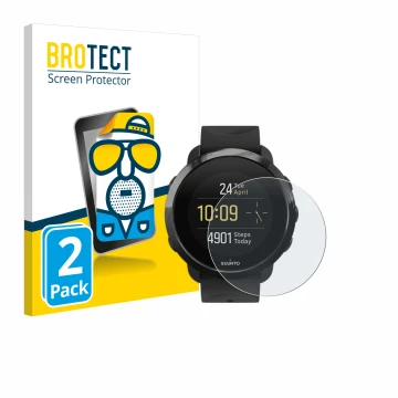Face avant d’un emballage produit avec le logo de la marque BROTECT. À côté, l’appareil Suunto 3 Fitness est représenté avec l
